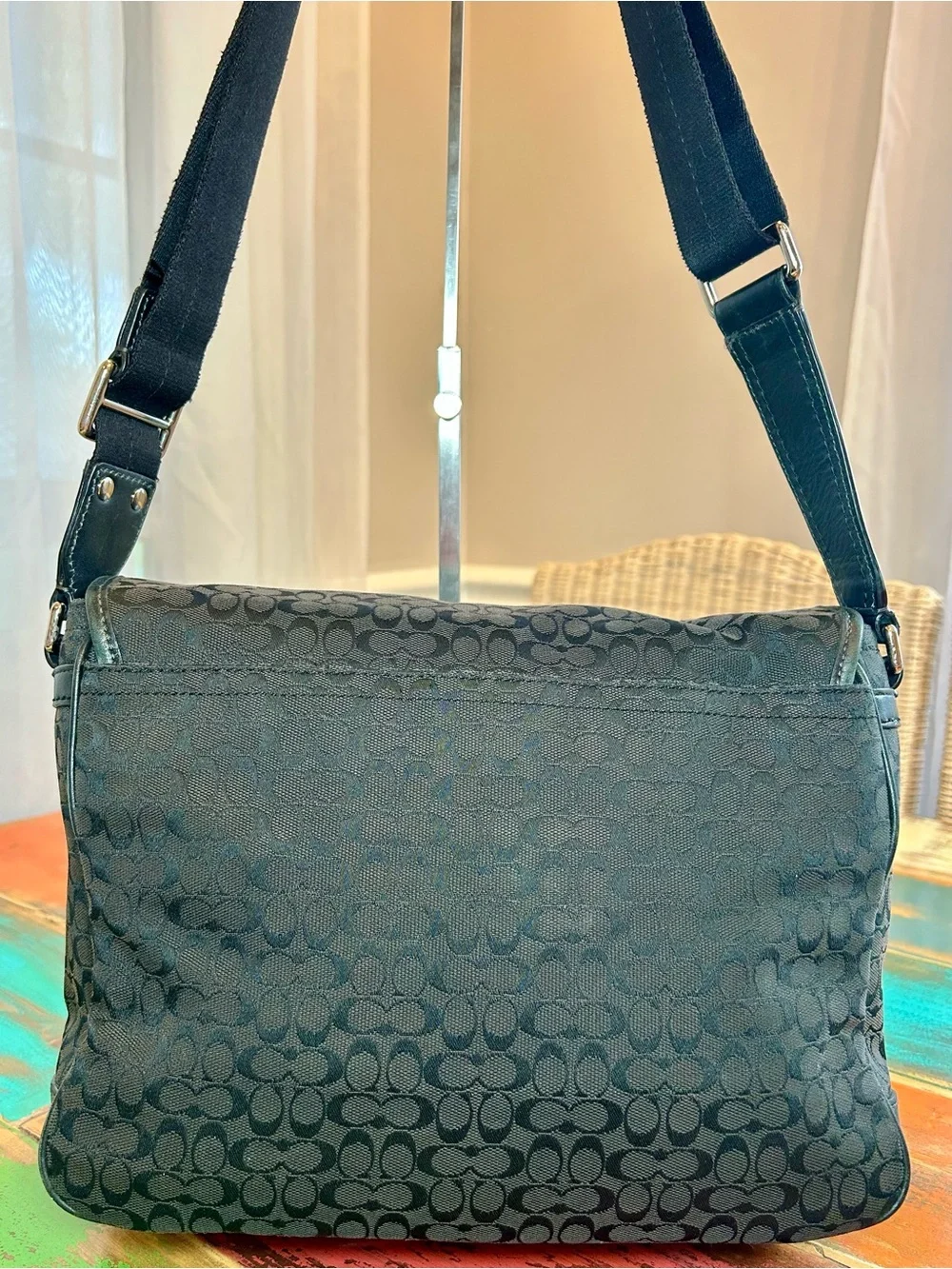 Coach Y2K Black Signature Jacquard Canvas Messenger Laptop Bag F70283